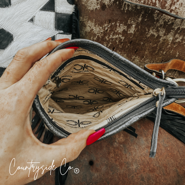 Grit and Glam Stockyards Cowhide Checkered Purse