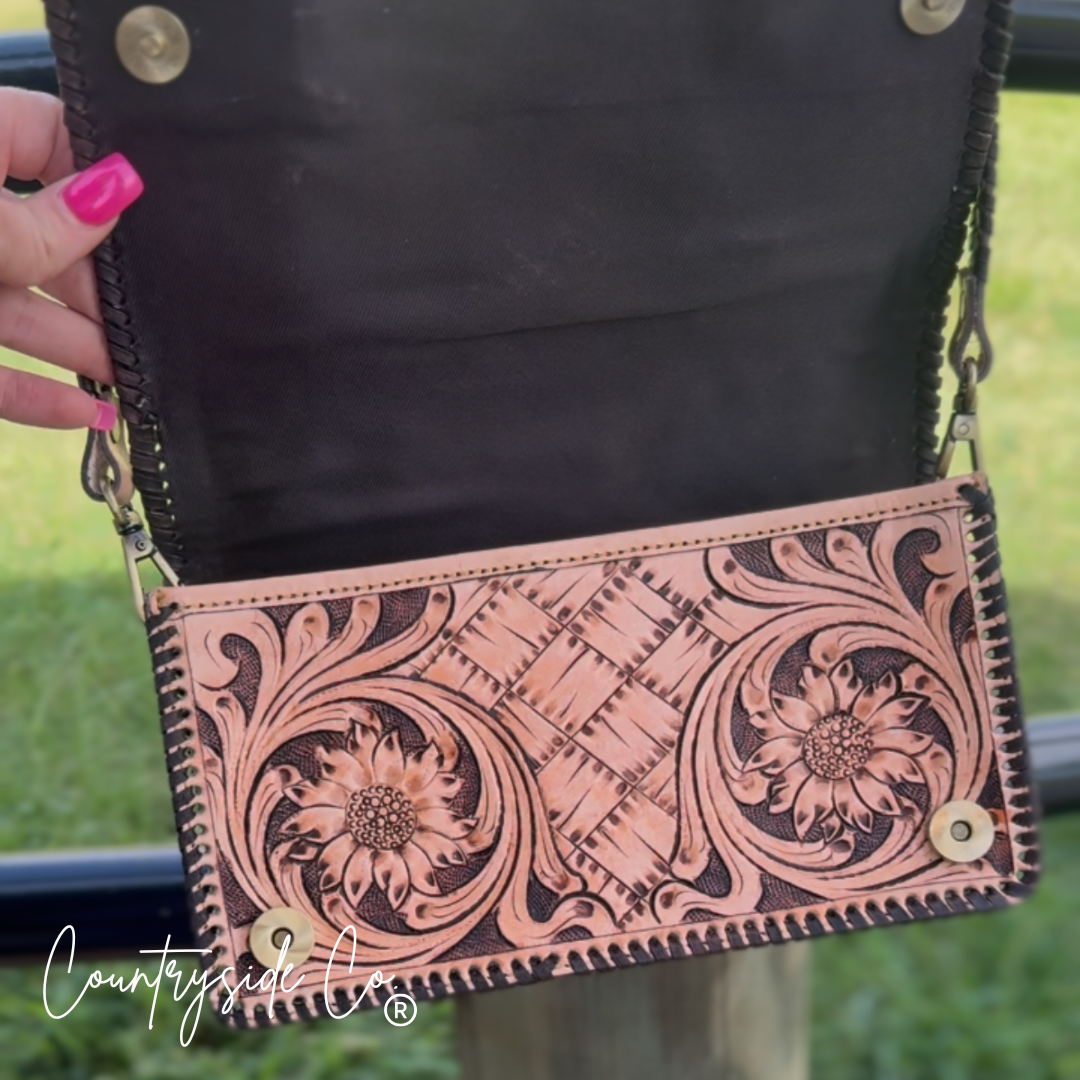 Countryside Charm Tooled Leather Clutch Purse