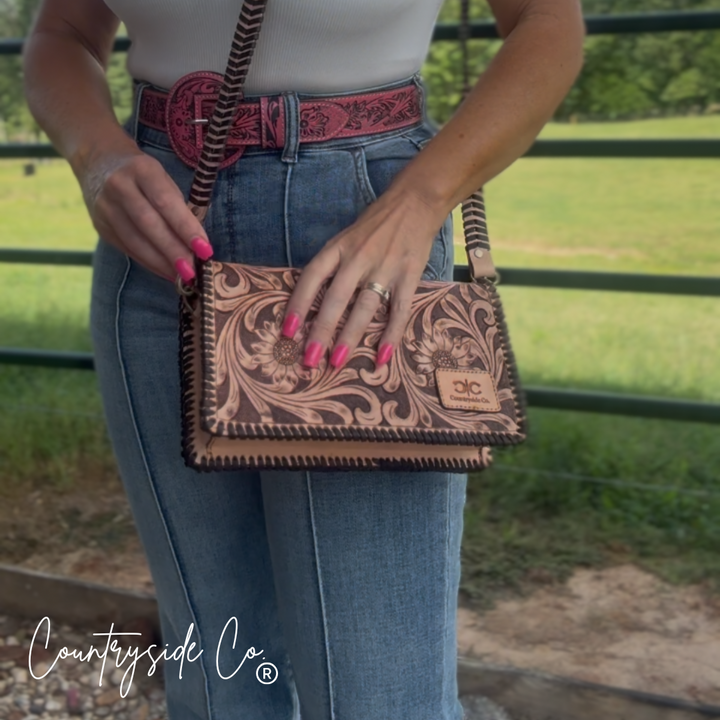 Countryside Charm Tooled Leather Clutch Purse