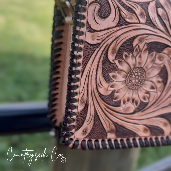 Countryside Charm Tooled Leather Clutch Purse