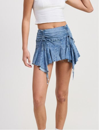 Frayed Pleated Mini Skirt