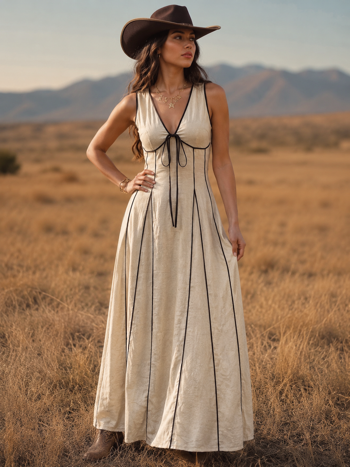 Country Roads V-Neck Sleeveless Maxi Dress Trendsi