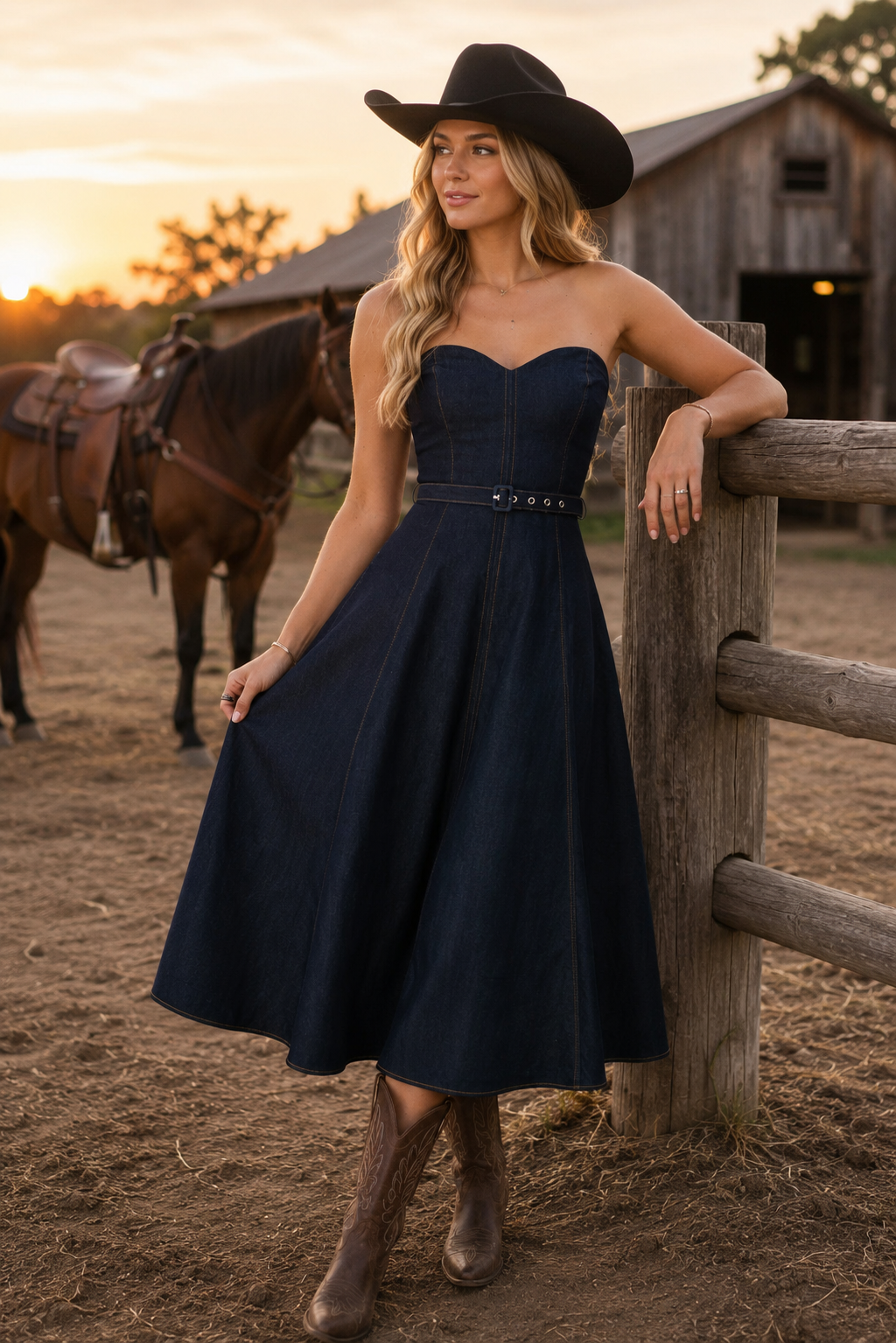 Iconic Indigo Denim Midi Dress Flying Tomato