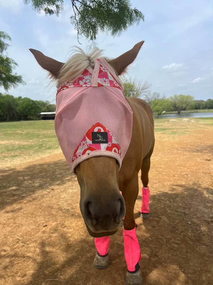 Daisy 8 Horse Fly Mask -Pink Mesh Neon Spur