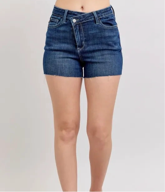 Criss-Cross High Waist Denim Shorts