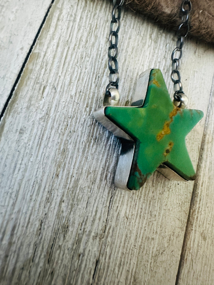 Handcrafted Sterling Silver & Turquoise Star Necklace- Green Nizhoni Traders LLC