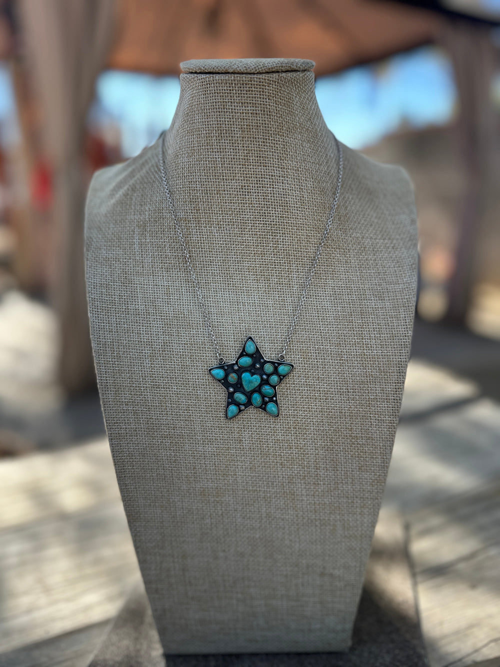 Handmade Sterling Silver & Turquoise Star Necklace Nizhoni Traders LLC