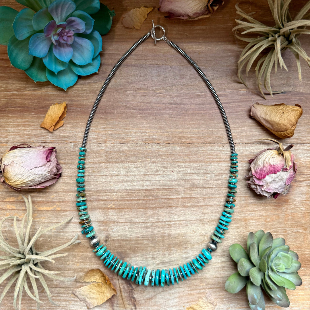 Turquoise Graduated Necklace with Hematite & Sterling Silver Accents – 23” The Bijoux FAB Jewelry