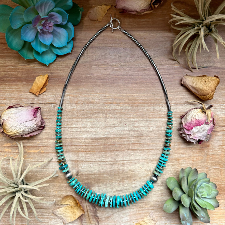 Turquoise Graduated Necklace with Hematite & Sterling Silver Accents – 23” The Bijoux FAB Jewelry