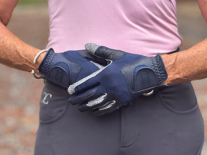 Oil-Tac Copper Tech™️ Leather Premium Riding Gloves in Navy