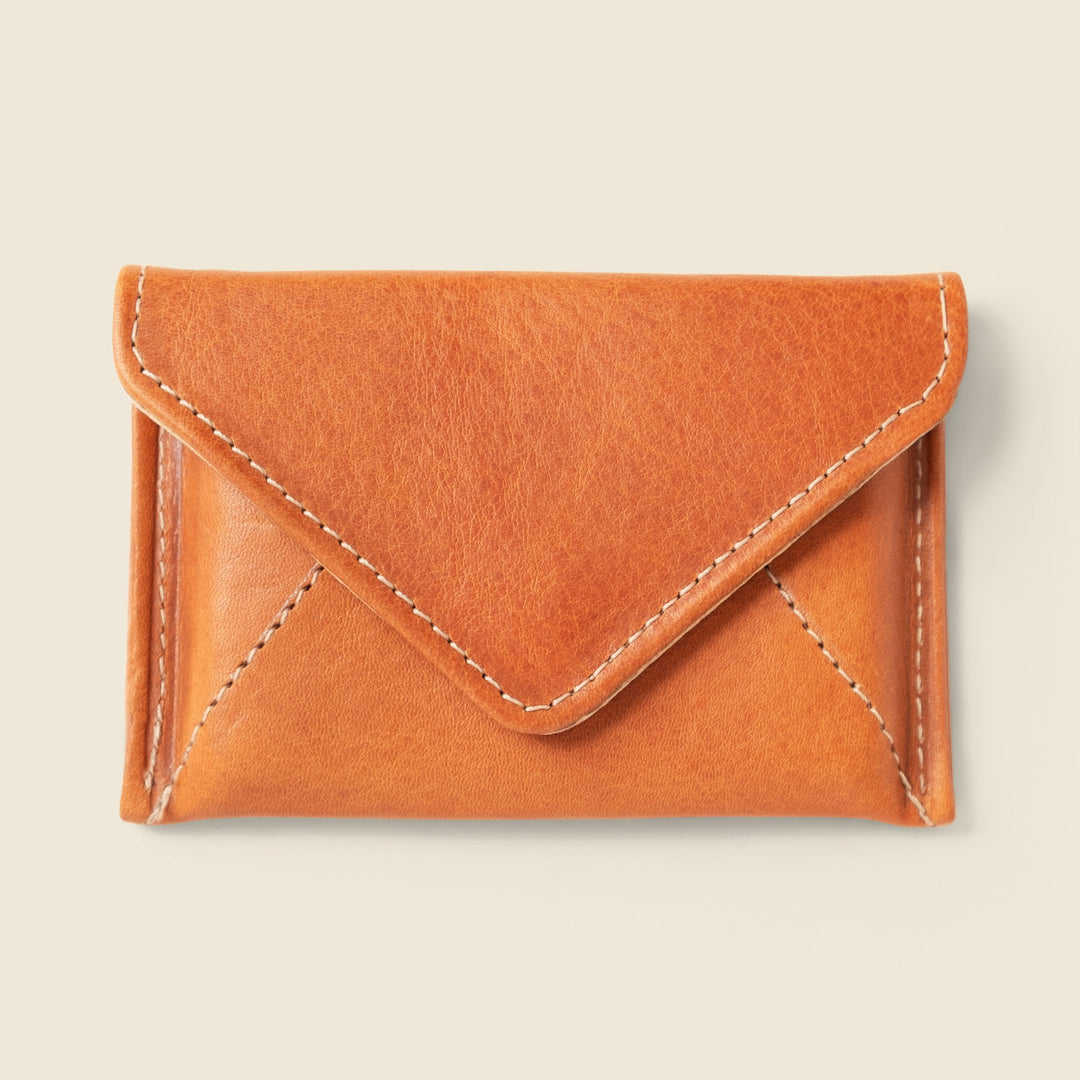 Leather Mini Envelope Wallet with RFID Protection - Natural