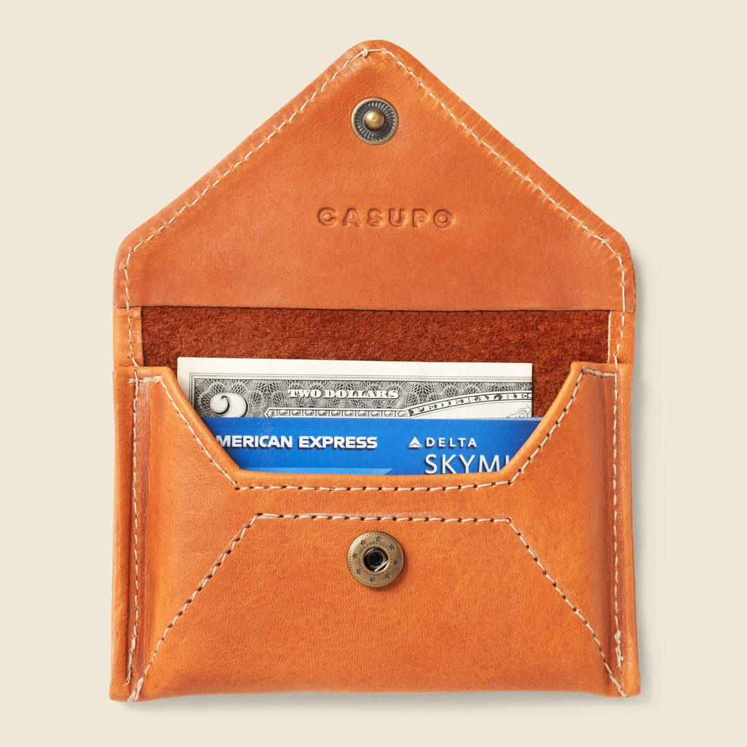 Leather Mini Envelope Wallet with RFID Protection - Natural