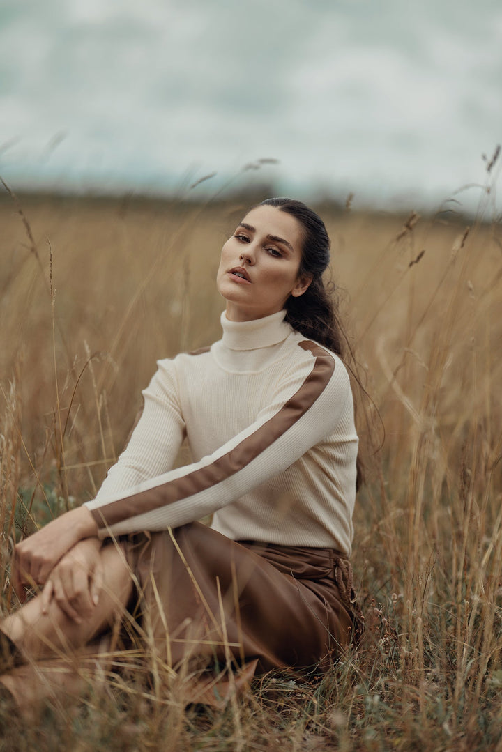Prairie Leather Detail Turtleneck Sweater
