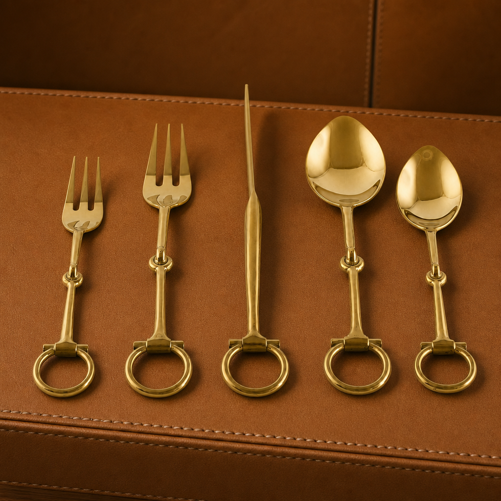 Bit  Five piece Flatware Set - Stainless Steel Shiny Gold Vagabond House