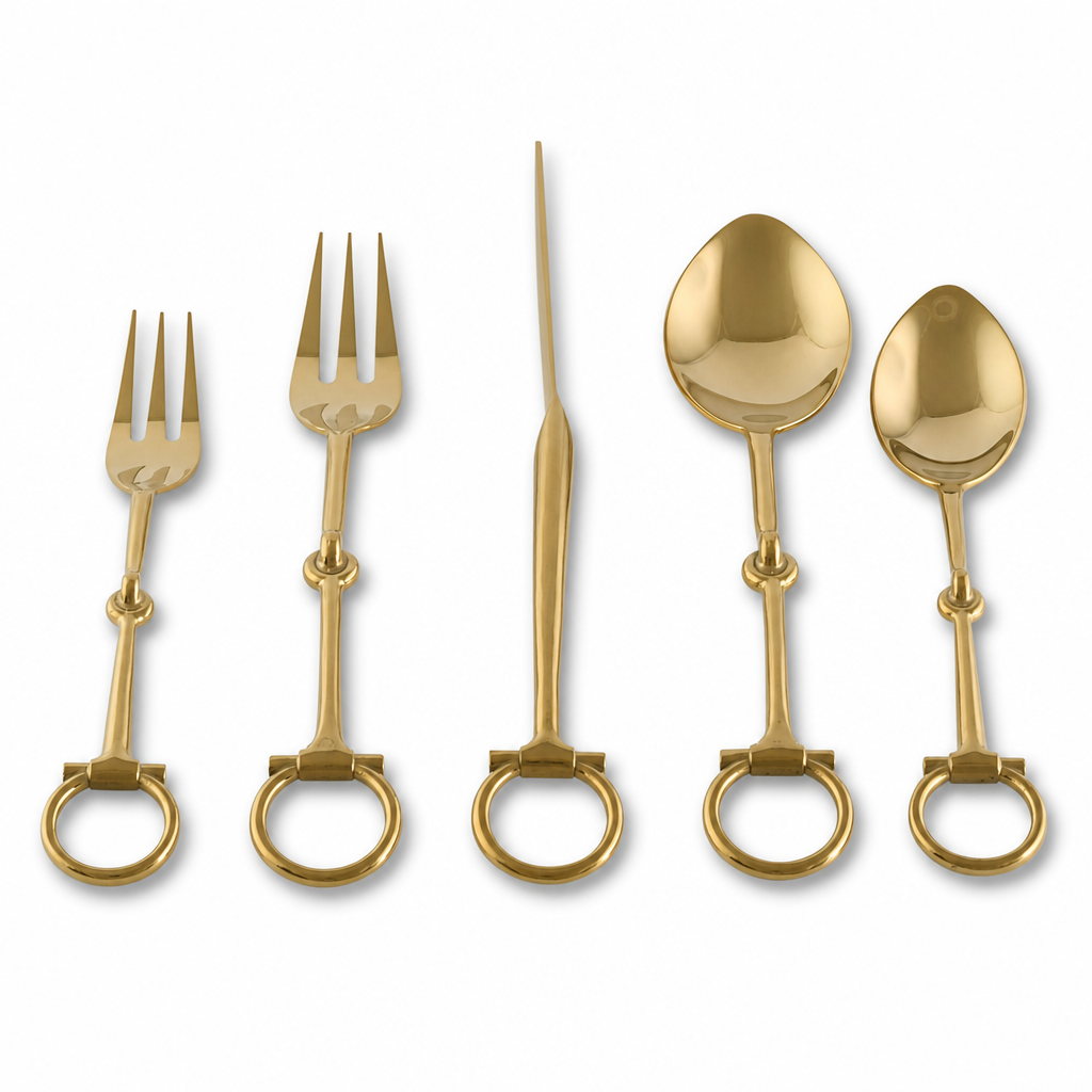 Bit  Five piece Flatware Set - Stainless Steel Shiny Gold Vagabond House