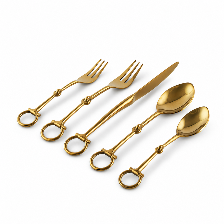 Bit  Five piece Flatware Set - Stainless Steel Shiny Gold Vagabond House