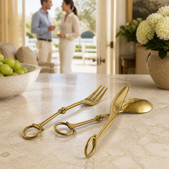 Bit  Five piece Flatware Set - Stainless Steel Shiny Gold Vagabond House