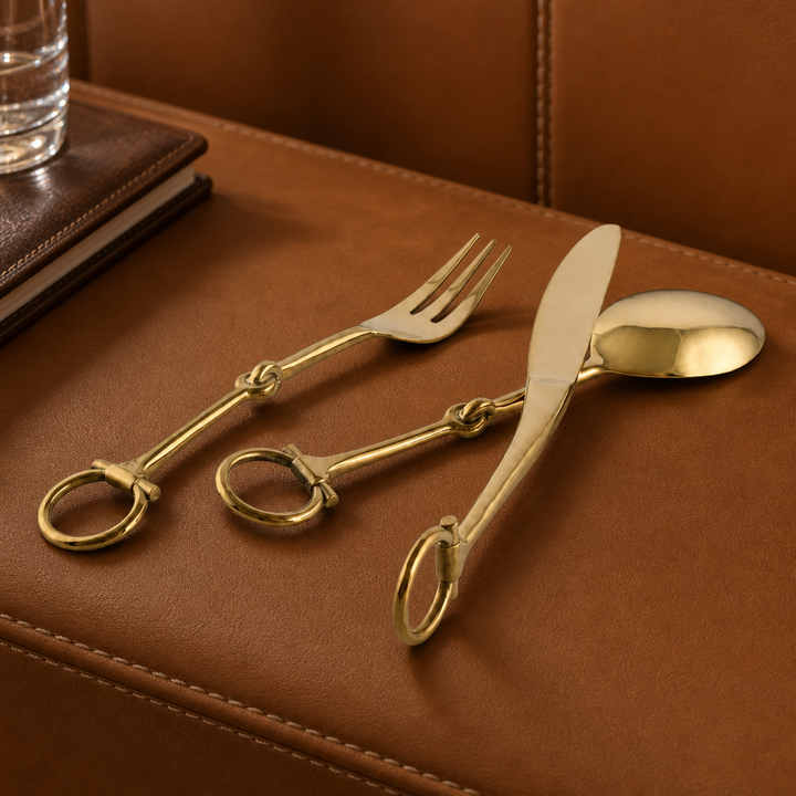 Bit  Five piece Flatware Set - Stainless Steel Shiny Gold Vagabond House