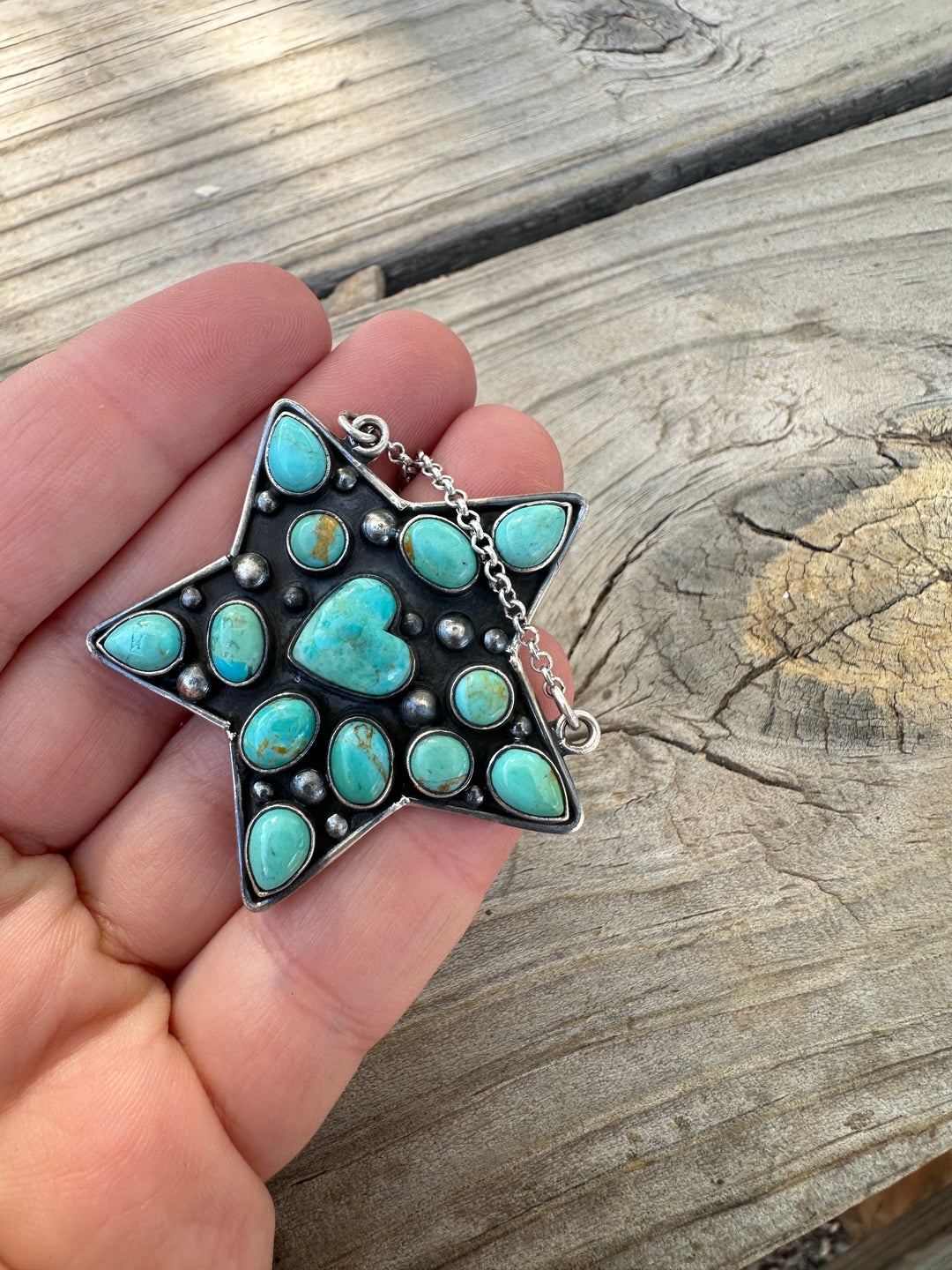 Handmade Sterling Silver & Turquoise Star Necklace Nizhoni Traders LLC