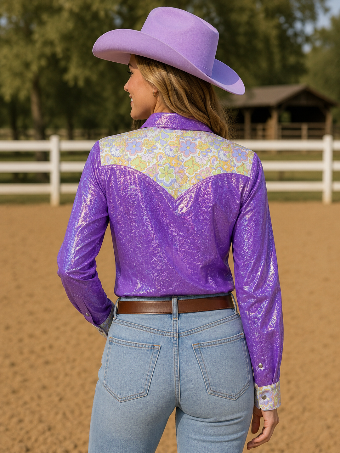 Daphne Purple Metallic Pearl Snap Rodeo Shirt Neon Spur