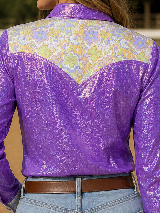 Daphne Purple Metallic Pearl Snap Rodeo Shirt Neon Spur
