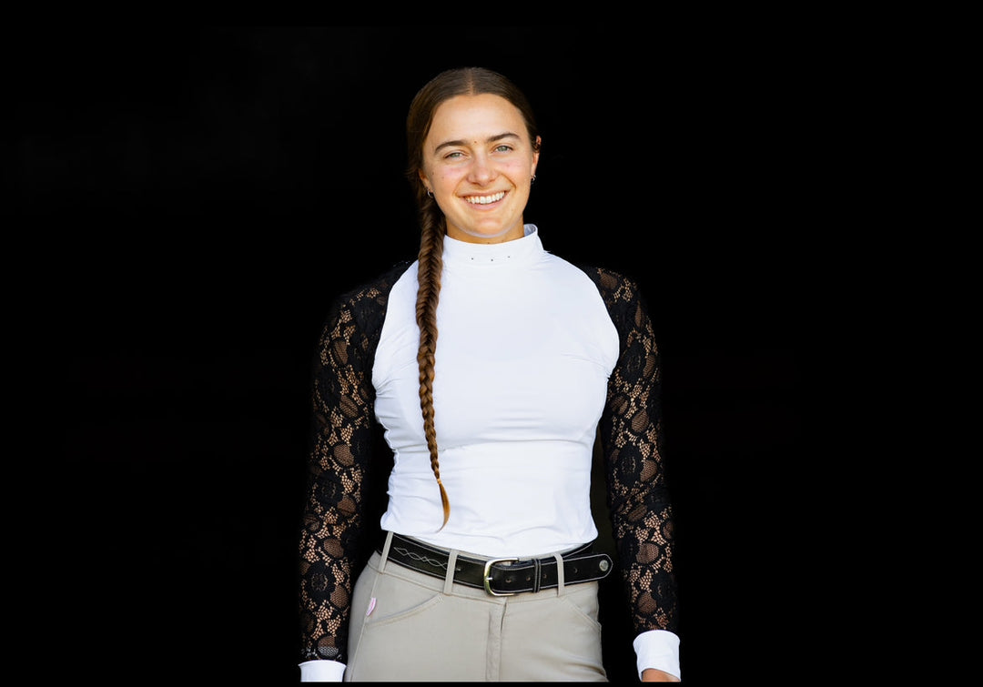 White w/ Black Full Lace Long Sleeve Riding Shirt