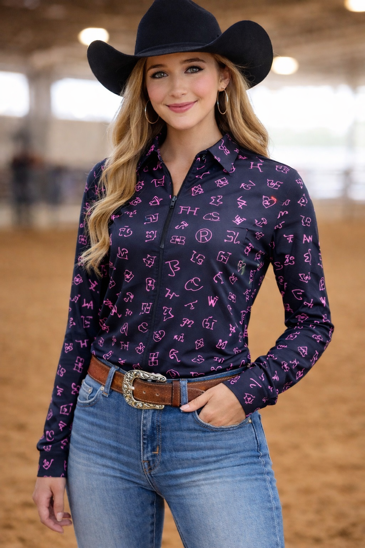 Neon Spur Brand Babe Quarter Zip Sun Shirt Neon Spur