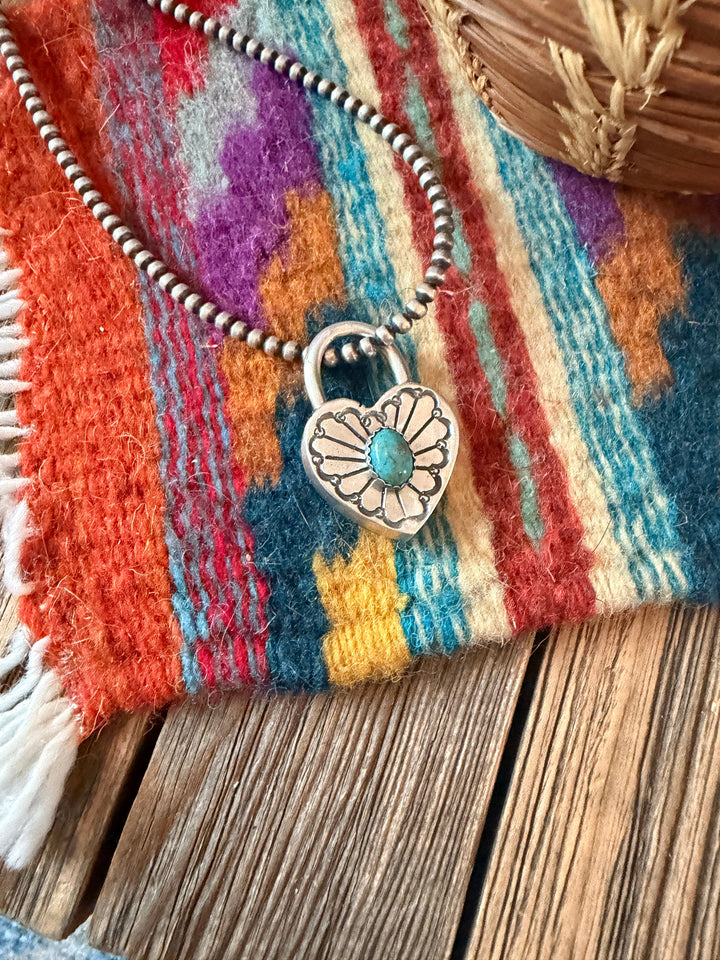 Handcrafted Sterling Silver & Turquoise Heart Locket Pendant Nizhoni Traders LLC