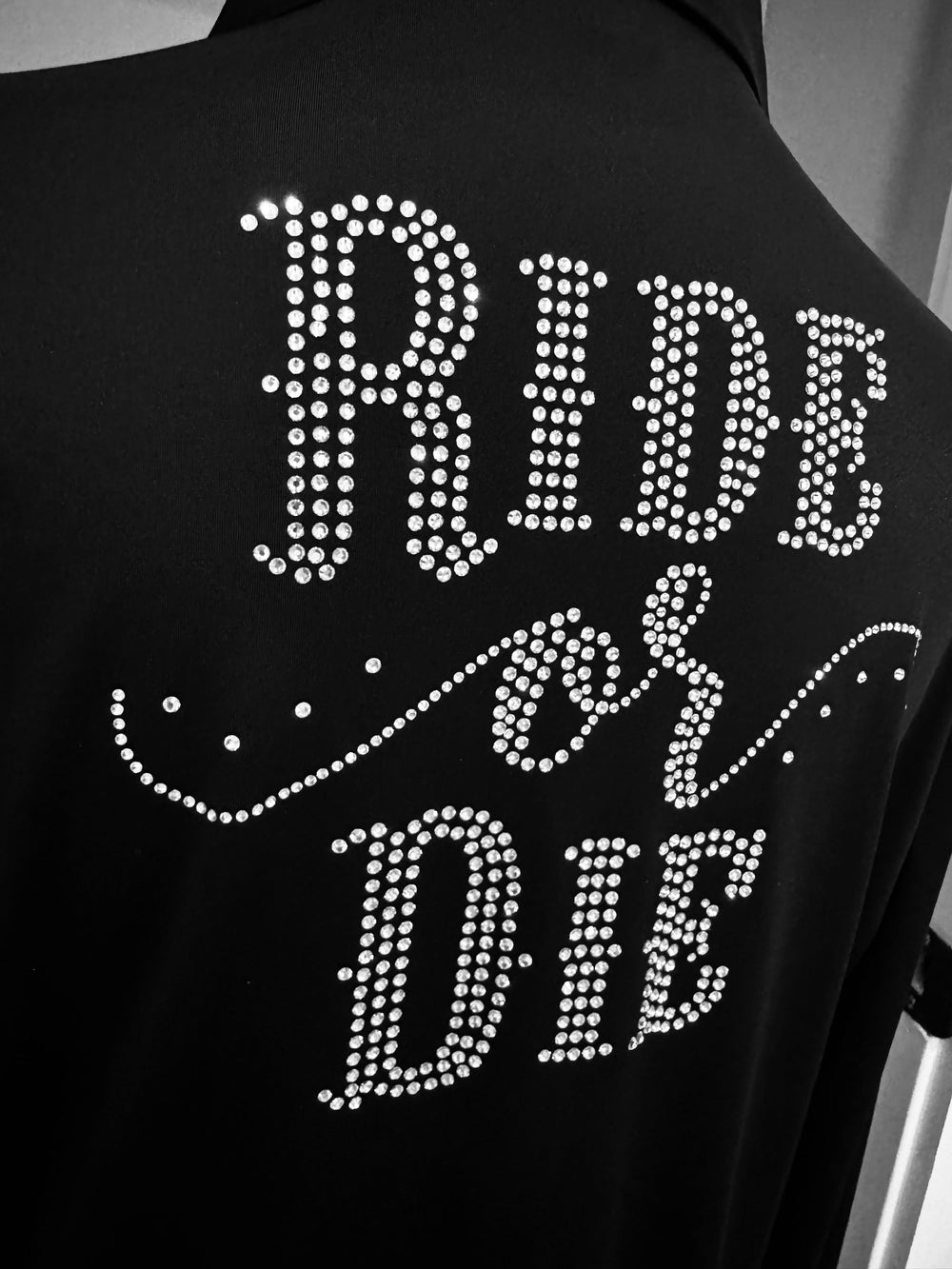 Ride Or Die Rhinestone 4 Way Stretch Button Up Rodeo Shirt -Black Neon Spur