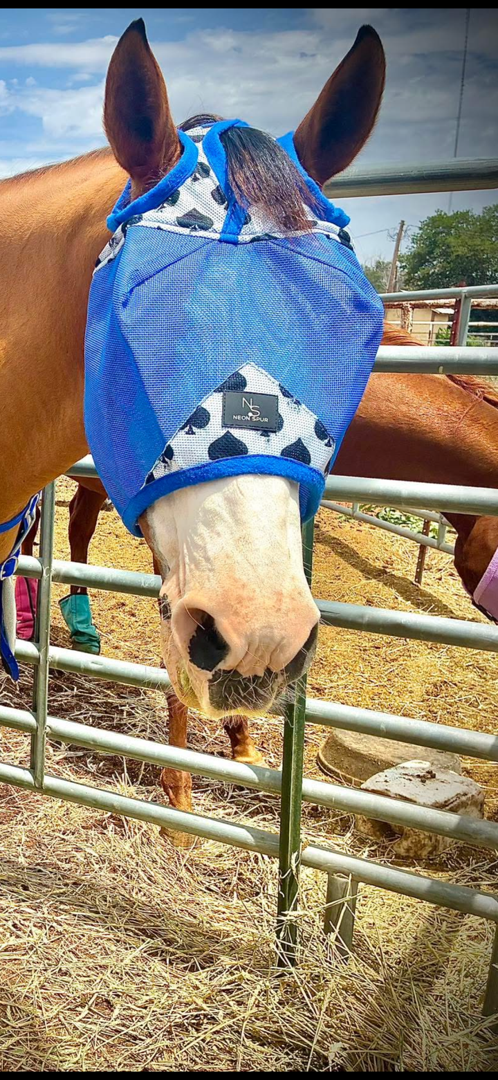 Smokin Spades Fly Mask - Royal Blue Mesh Neon Spur