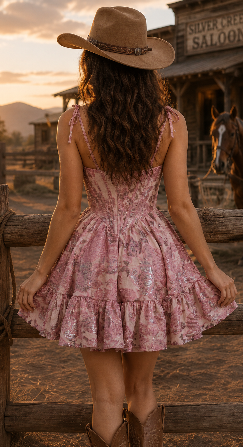 Andrea & Leo Fit and Flare Mini Floral Shimmer Dress DiscountDressShop