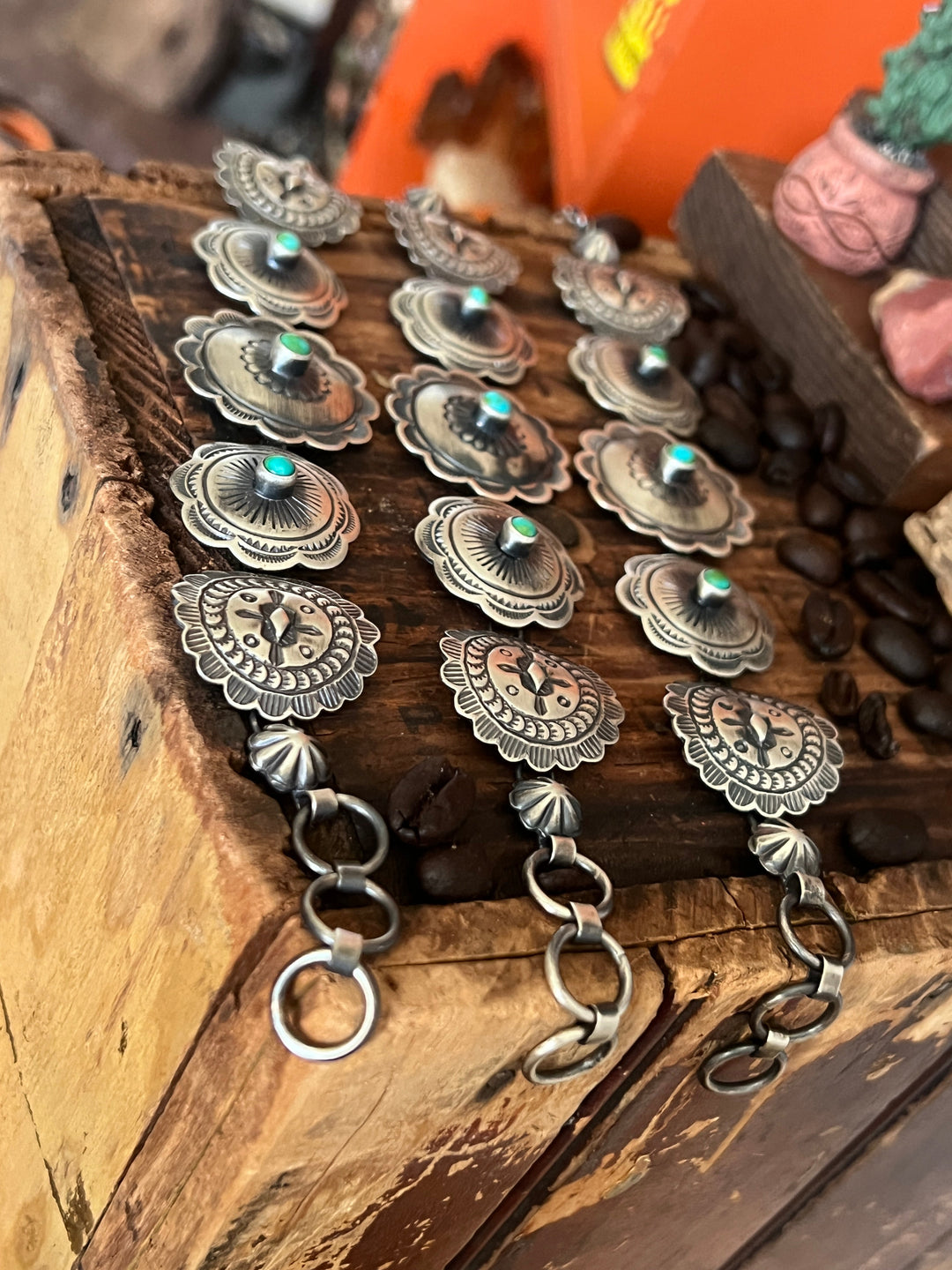 Daniel Coriz Sterling Concho Link Bracelets with Sonoran Mountain Turquoise