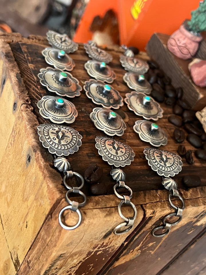 Daniel Coriz Sterling Concho Link Bracelets with Sonoran Mountain Turquoise