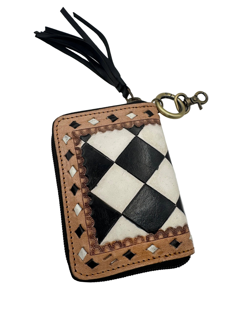 Leather Checkered Zip Wallet Keychain Neon Spur