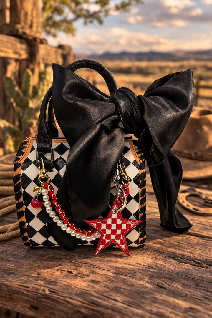 Genuine Leather Black and White Checkered Speedy Handbag