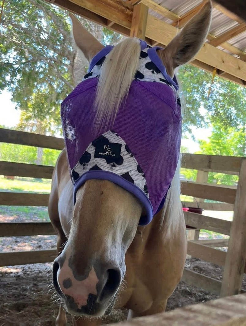 Smokin Spades Fly Mask -Purple Mesh Neon Spur
