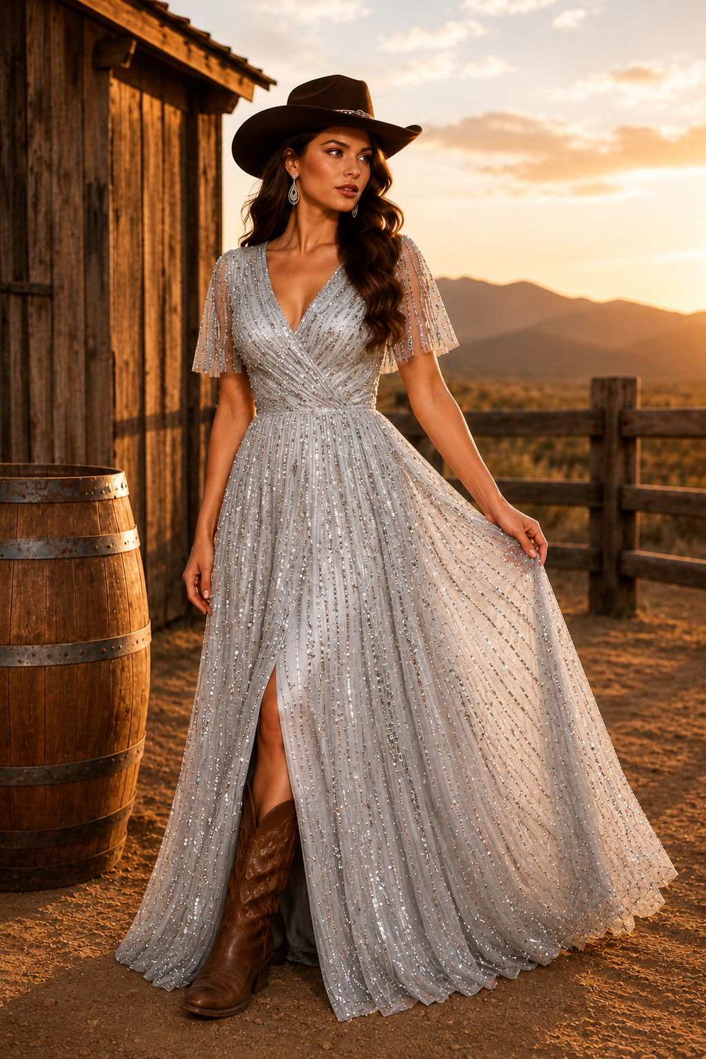 Sequin Embellished A-Line Dress Tux-USA®