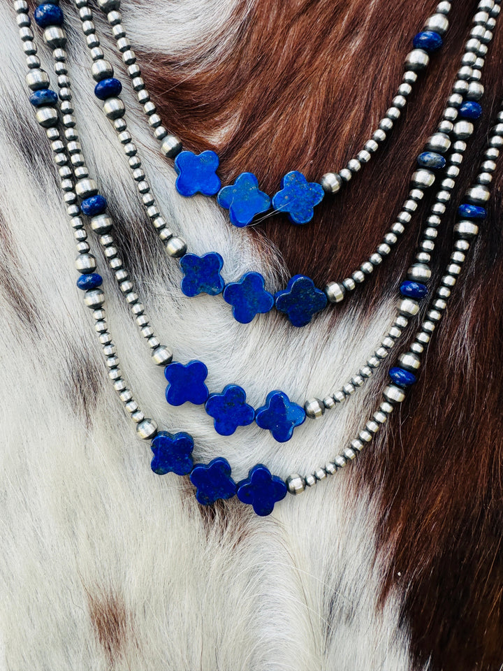 Handcrafted Lapis & Sterling Silver Pearl Cross Beaded Necklace Nizhoni Traders LLC