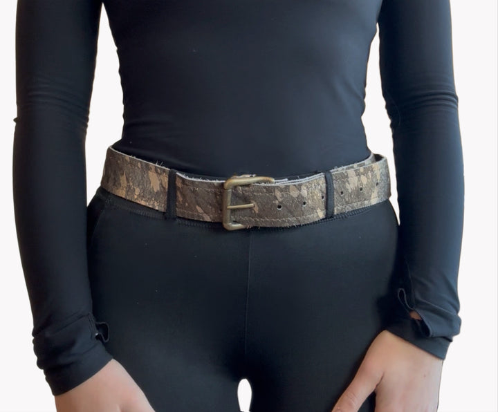 Silver & Stardust Hair-on-Hide Silver Metallic Genuine Leather Belt