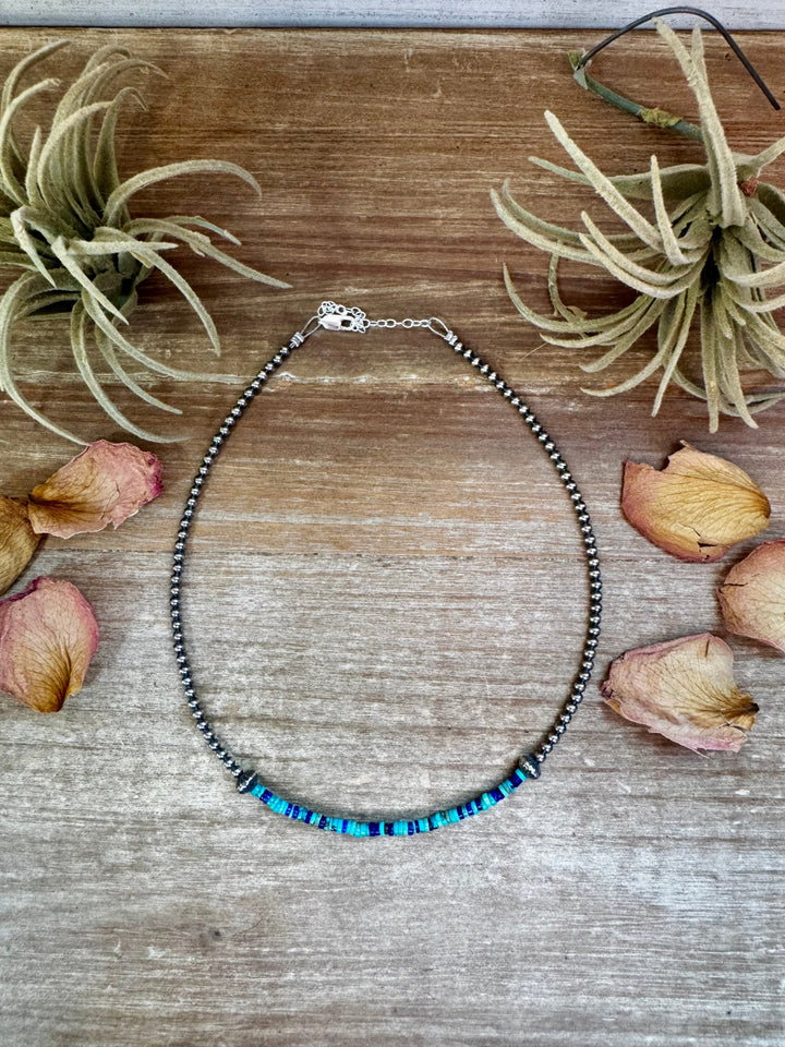 Lapis & Turquoise Heishi Choker – 14" Sterling Silver Beads The Bijoux FAB Jewelry