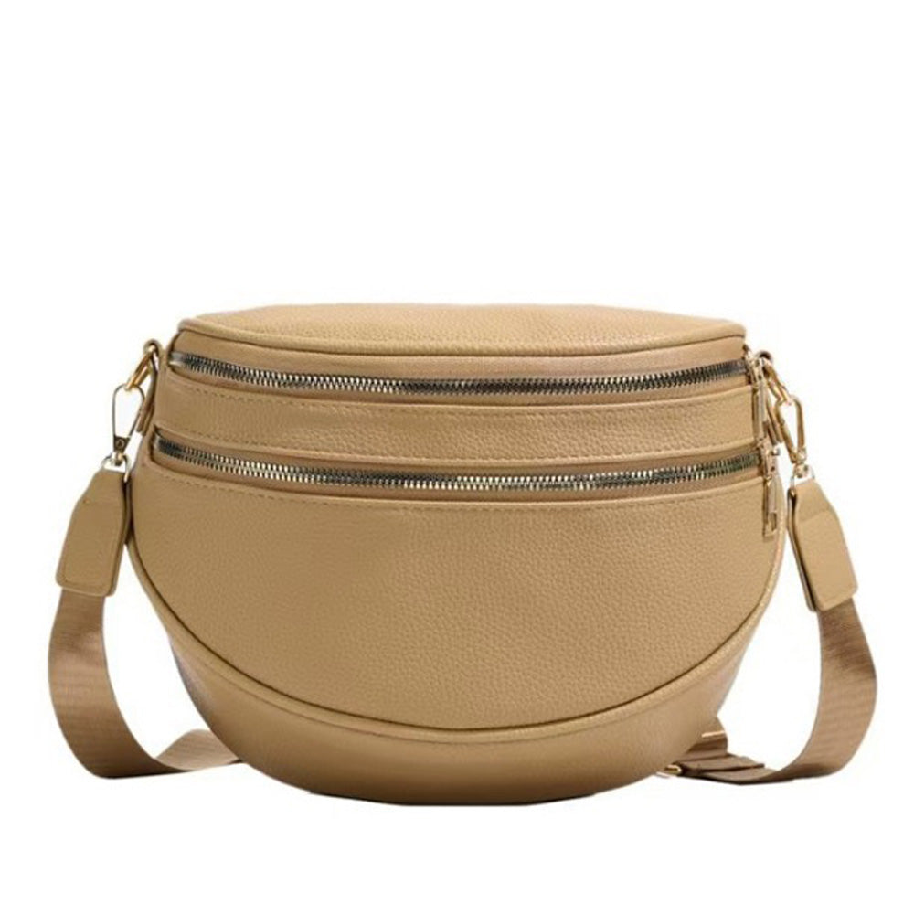 Sabrina Double Zip Leather Crescent Sling Aili's Corner