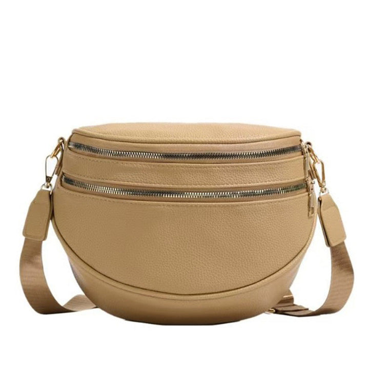 Sabrina Double Zip Leather Crescent Sling Aili's Corner