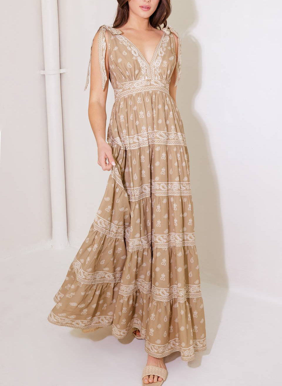 Cuddly Attitude Taupe Woven Maxi Dress