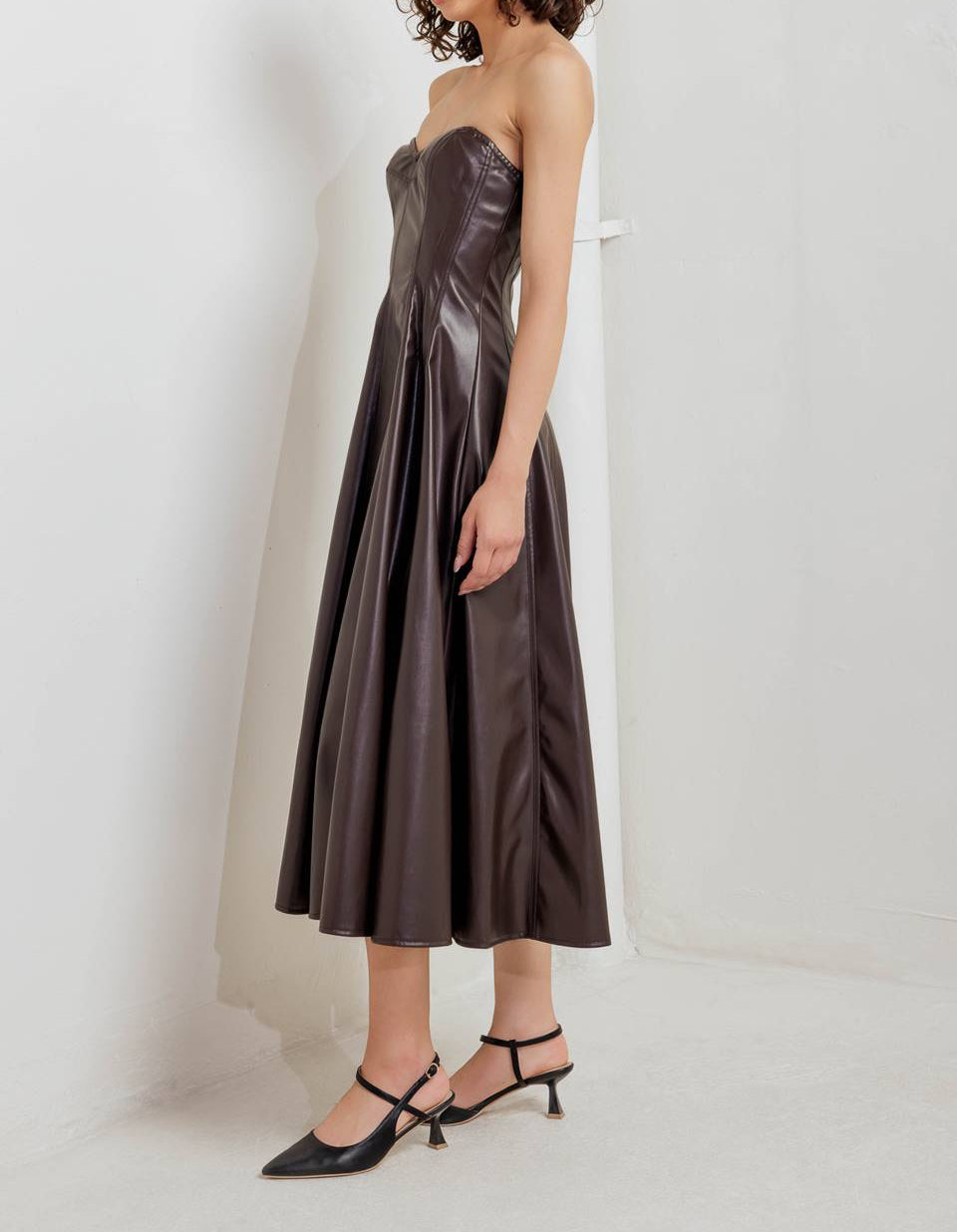 Espresso Diva Faux Leather Midi Dress Neon Spur Espresso Diva Faux Leather Midi Dress Neon Spur