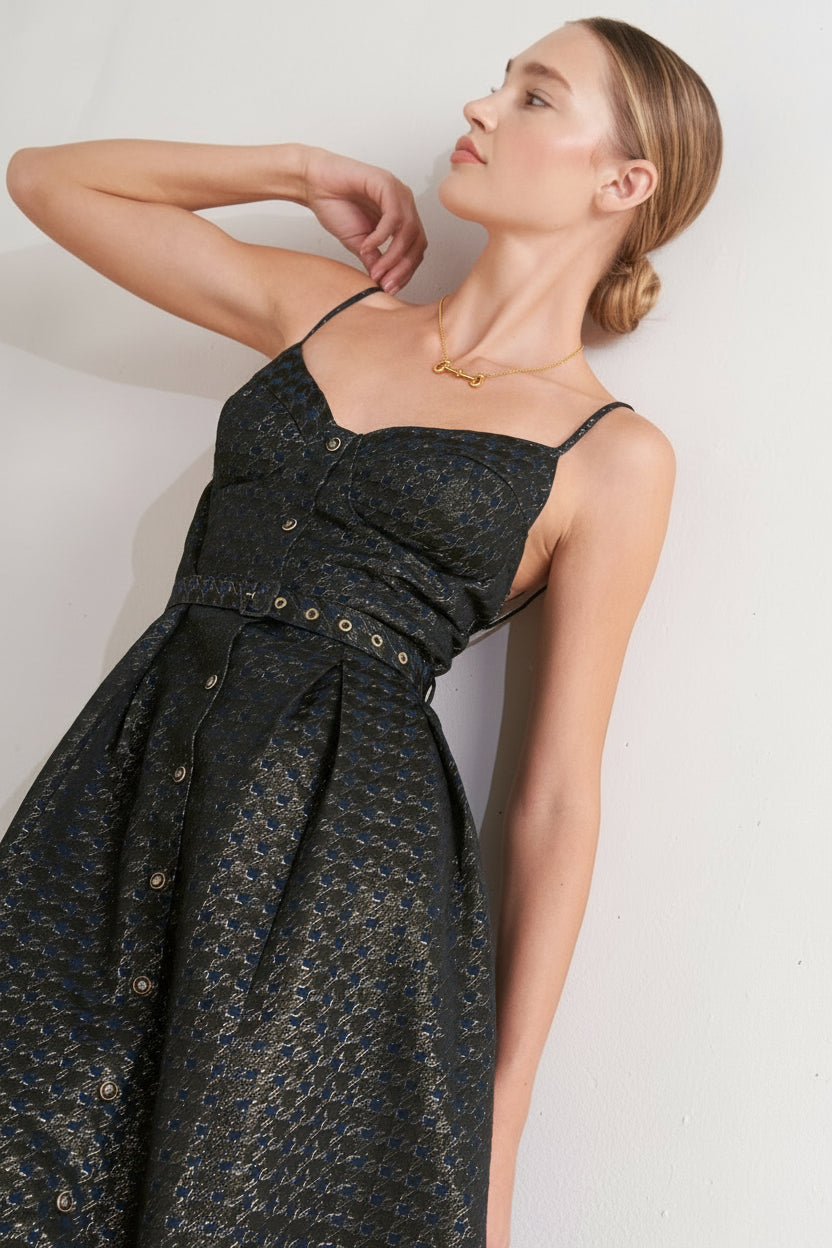 Noir Tapestry Woven Midi Dress