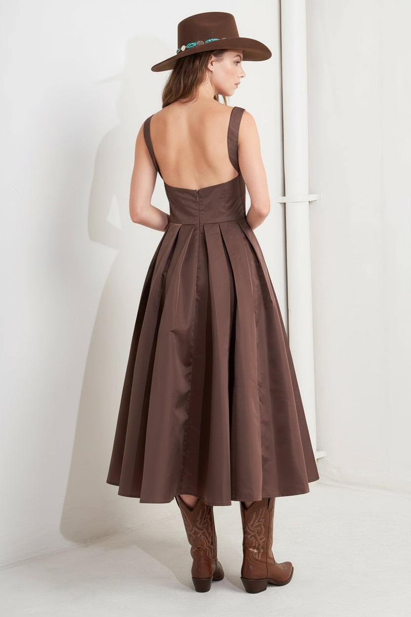 Chocolate Symphony Woven Midi Dress