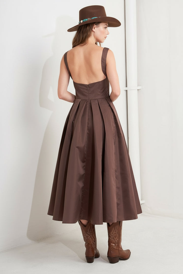 Chocolate Symphony Woven Midi Dress