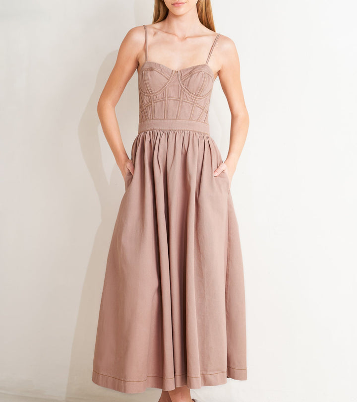 Understated Glam Woven Twill Midi Dress