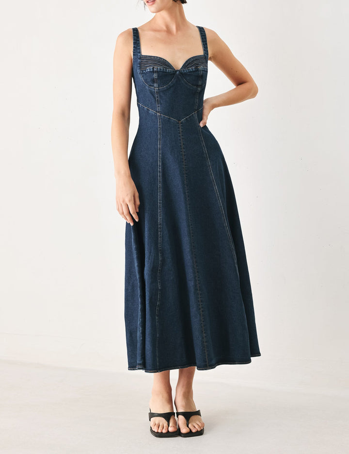 WESTERN CHARM DENIM MIDI DRESS Flying Tomato