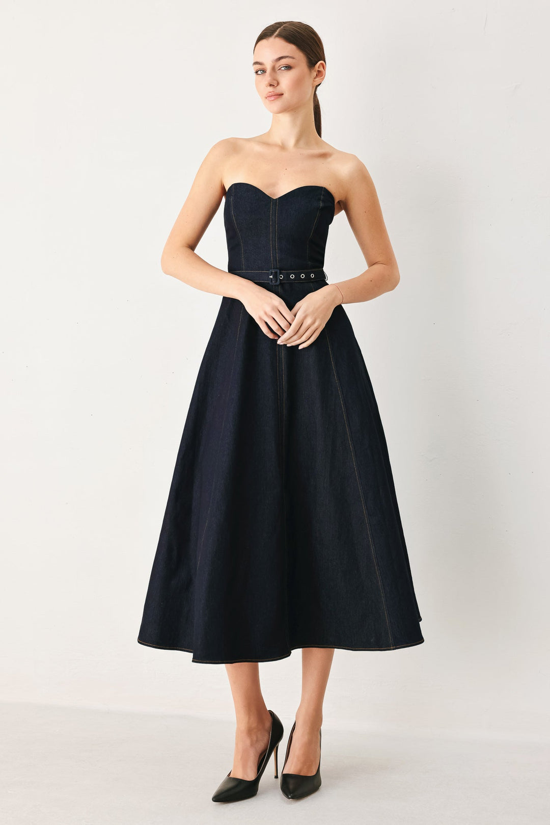 ICONIC INDIGO DENIM MIDI DRESS Flying Tomato